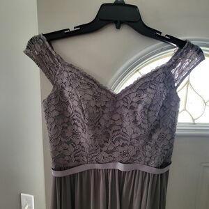 David's Bridal bridesmaid gown,  slate gray off the shoulders